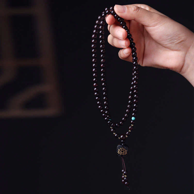 Buddha Stones 108 Mala Beads Tibetano Piccola Foglia Sandalo Rosso Braccialetto di Equilibrio di Loto - Image 2