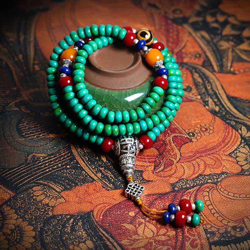 Buddha Stones 108 Mala Beads Tibetano Turchese Dzi Bead Braccialetto di Protezione