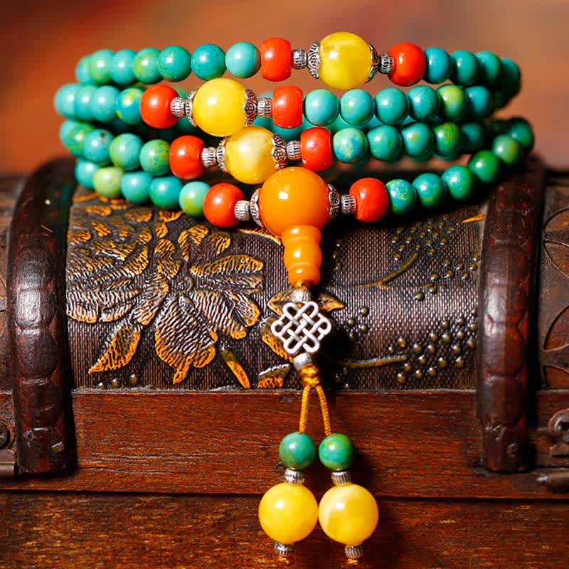 Buddha Stones 108 Mala Beads Tibetano Turchese Dzi Bead Braccialetto di Protezione - Image 10