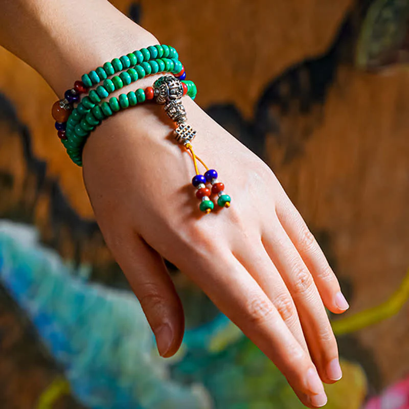 Buddha Stones 108 Mala Beads Tibetano Turchese Dzi Bead Braccialetto di Protezione - Image 3