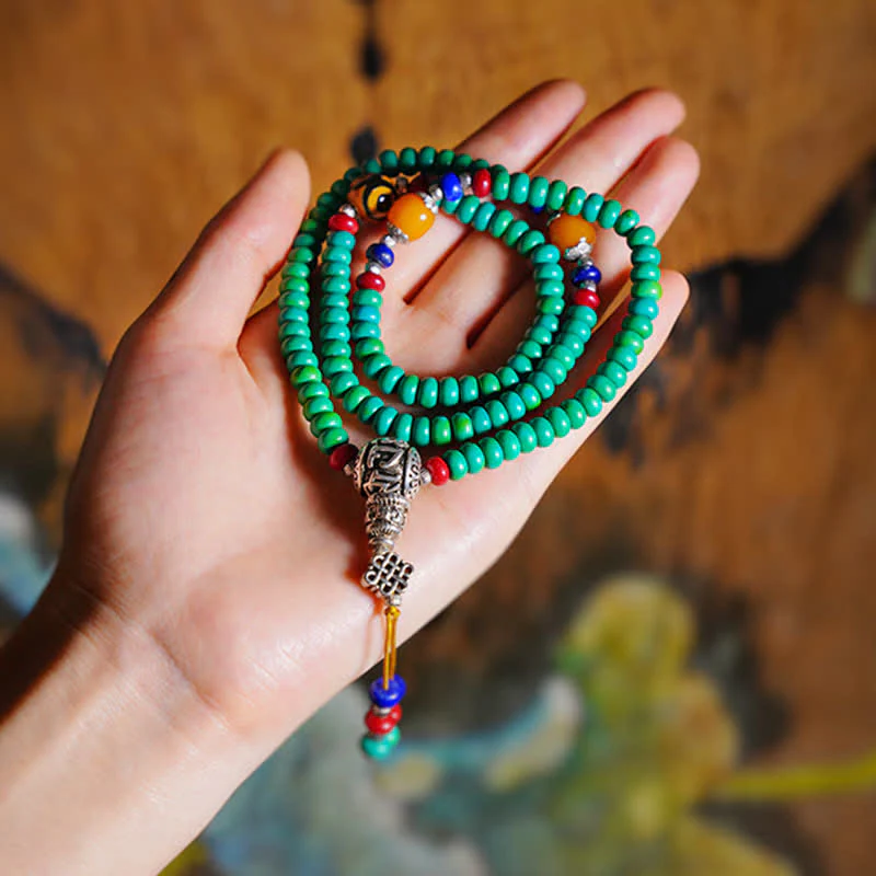 Buddha Stones 108 Mala Beads Tibetano Turchese Dzi Bead Braccialetto di Protezione - Image 4