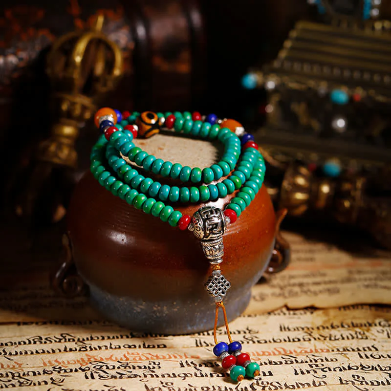 Buddha Stones 108 Mala Beads Tibetano Turchese Dzi Bead Braccialetto di Protezione - Image 5