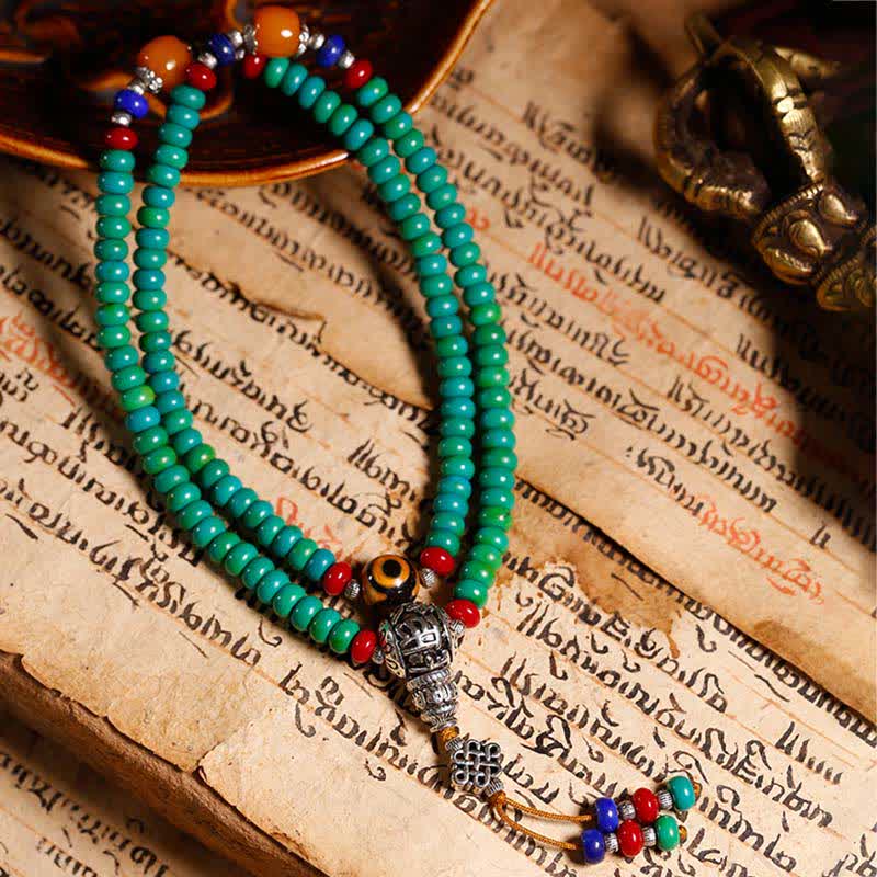 Buddha Stones 108 Mala Beads Tibetano Turchese Dzi Bead Braccialetto di Protezione - Image 6