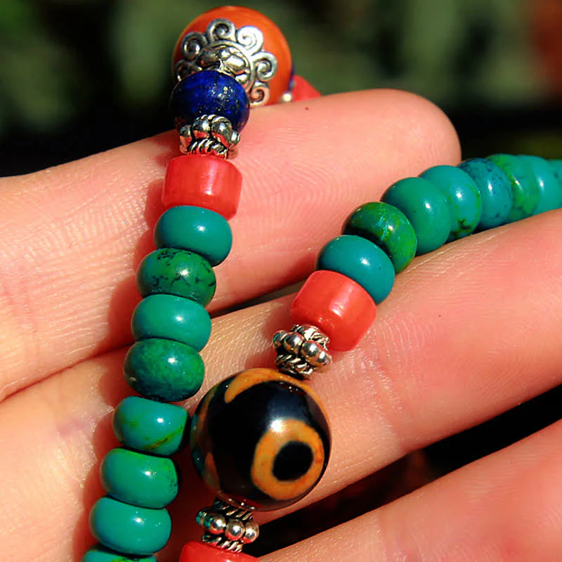 Buddha Stones 108 Mala Beads Tibetano Turchese Dzi Bead Braccialetto di Protezione - Image 7