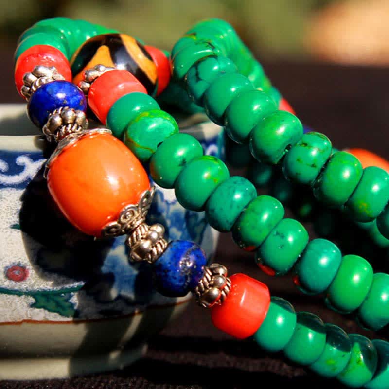 Buddha Stones 108 Mala Beads Tibetano Turchese Dzi Bead Braccialetto di Protezione - Image 8
