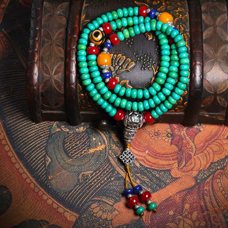 Buddha Stones 108 Mala Beads Tibetano Turchese Dzi Bead Braccialetto di Protezione - Image 9