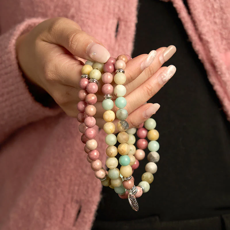 Buddha Stones 108 Mala Rhodonite Amazzonite Perline Braccialetto Compassione Loto - Image 4