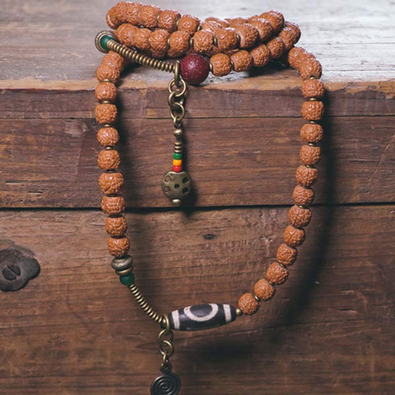 Buddha Stones 108 Mala Rudraksha Beads Bodhi Seed Dzi Bead Luck Auspiciousness Nappa Bracciale - Image 2