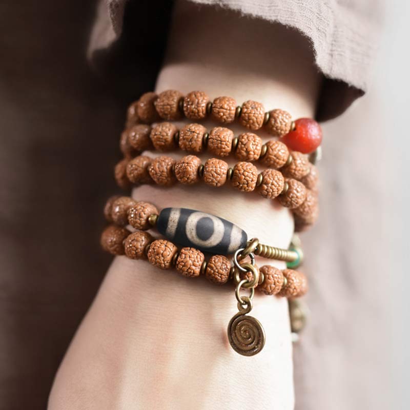 Buddha Stones 108 Mala Rudraksha Beads Bodhi Seed Dzi Bead Luck Auspiciousness Nappa Bracciale - Image 8
