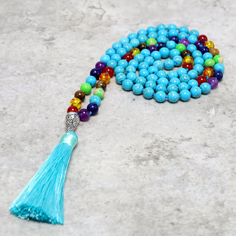 Buddha Stones 108 Mala Turchese Perline Yoga Meditazione Preghiera Collana - Image 3