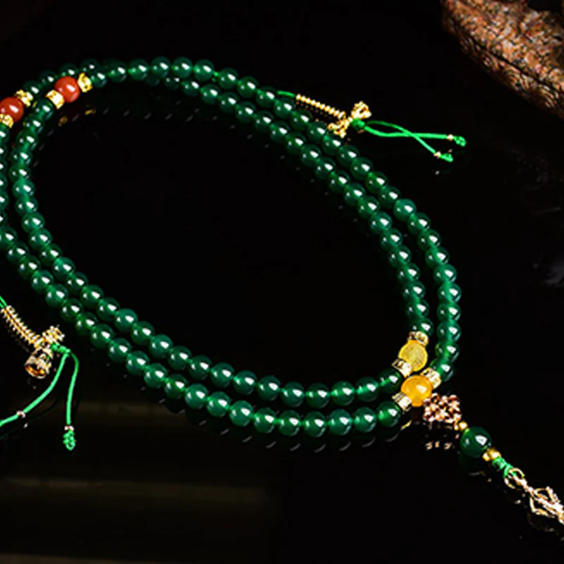 Buddha Stones 108 Perle Agata Verde Naturale Braccialetto Mala - Image 6