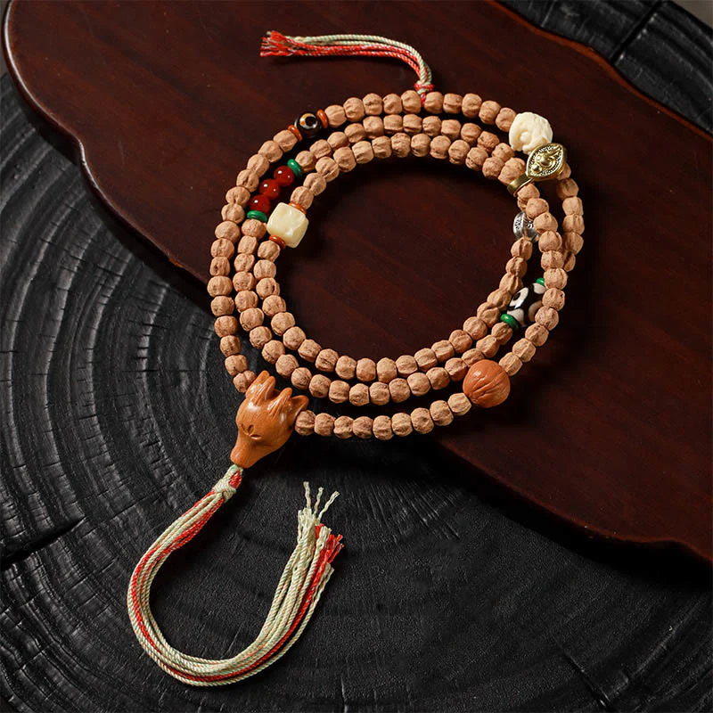 Buddha Stones 108 Perle Bodhi Seed Agata Rossa Testa di Cervo Bracciale Mala della Saggezza