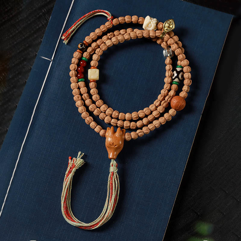Buddha Stones 108 Perle Bodhi Seed Agata Rossa Testa di Cervo Bracciale Mala della Saggezza - Image 2