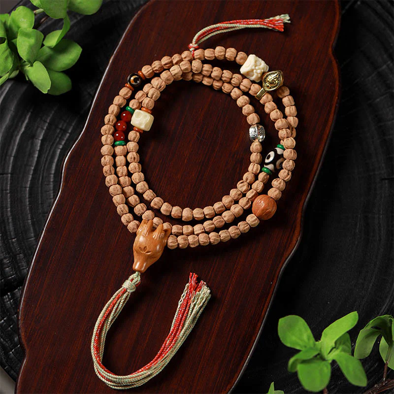 Buddha Stones 108 Perle Bodhi Seed Agata Rossa Testa di Cervo Bracciale Mala della Saggezza - Image 9