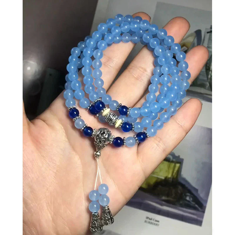 Buddha Stones 108 Perle Bracciale Mala di Cristallo Blu per Guarigione - Image 10