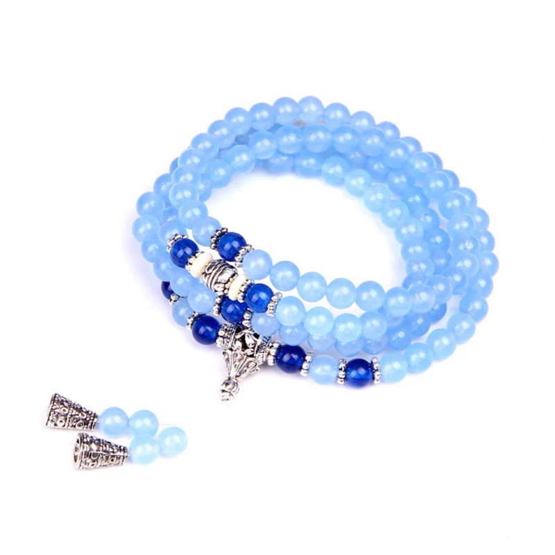 Buddha Stones 108 Perle Bracciale Mala di Cristallo Blu per Guarigione - Image 11