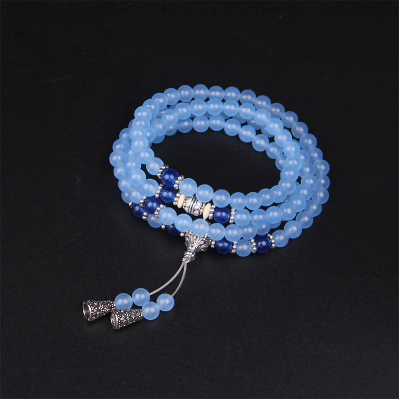 Buddha Stones 108 Perle Bracciale Mala di Cristallo Blu per Guarigione - Image 6