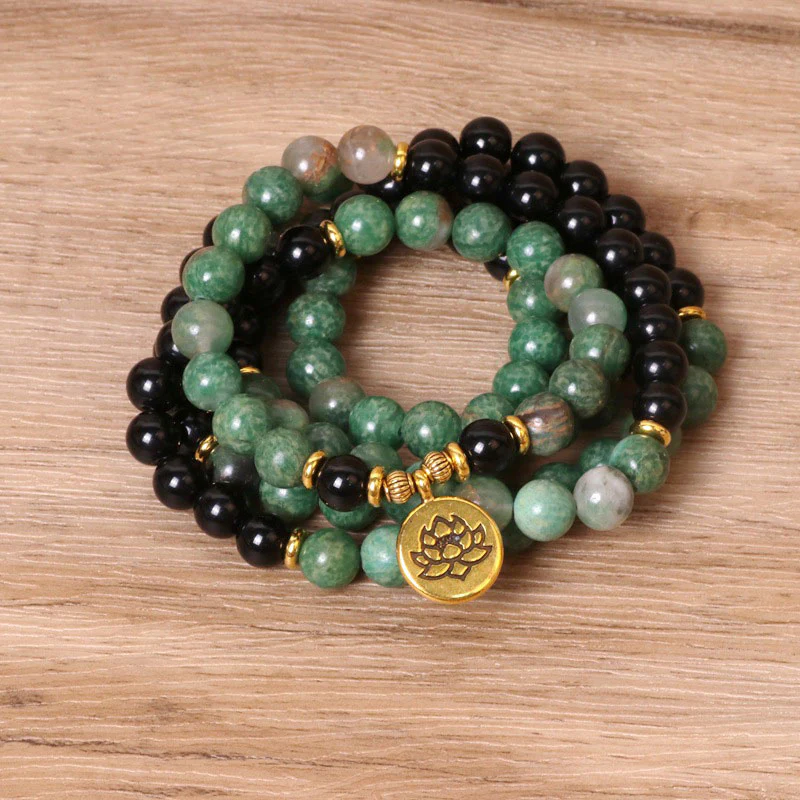 Buddha Stones 108 Perle Bracciale Mala di Guarigione in Agata Naturale