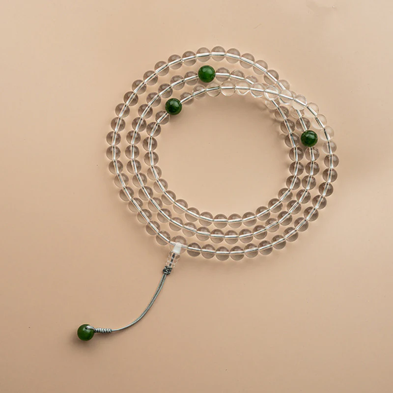Buddha Stones 108 Perle Braccialetto Meditazione Mala in Cristallo Bianco Giada - Image 19