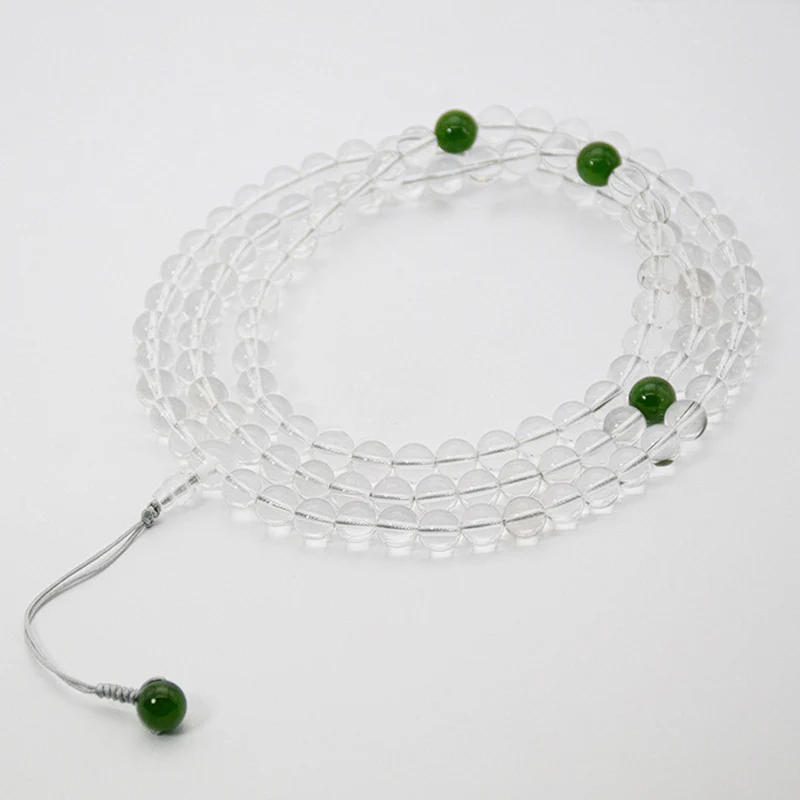 Buddha Stones 108 Perle Braccialetto Meditazione Mala in Cristallo Bianco Giada - Image 21