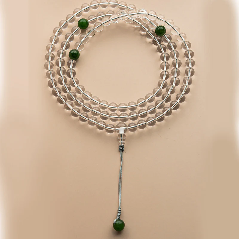 Buddha Stones 108 Perle Braccialetto Meditazione Mala in Cristallo Bianco Giada - Image 5