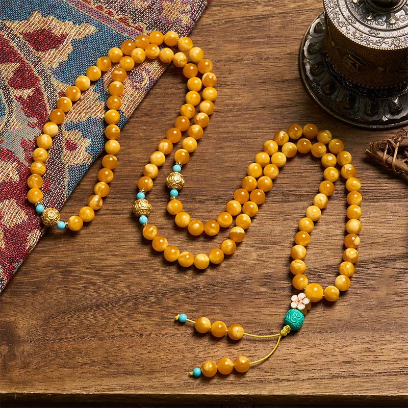 Buddha Stones 108 perle di ambra tibetana Om Mani Padme Hum Mala - Image 3