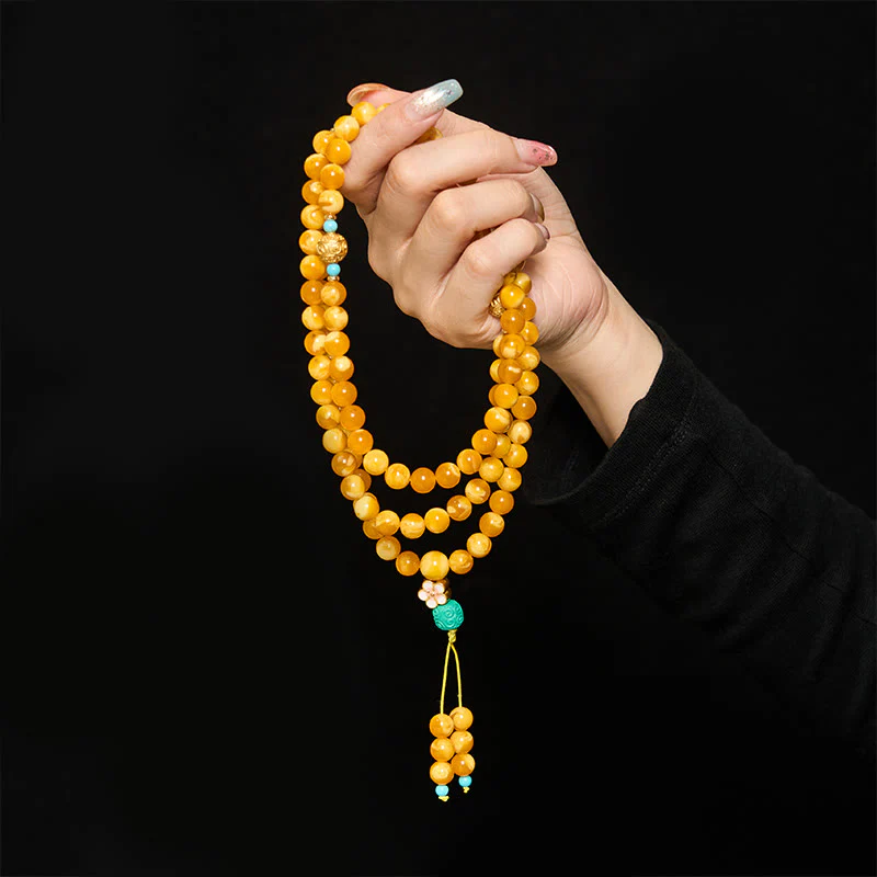Buddha Stones 108 perle di ambra tibetana Om Mani Padme Hum Mala - Image 4