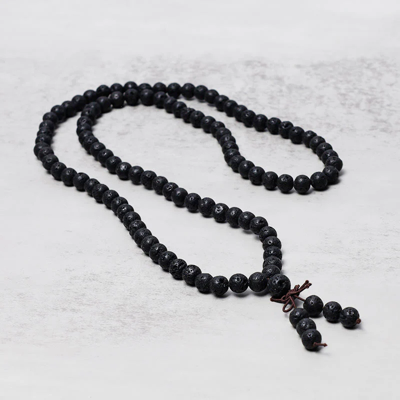 Buddha Stones 108 Perle di Lava Naturale Preghiera Mala Bracciale Collana