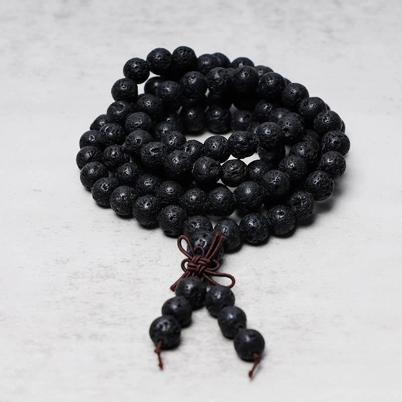 Buddha Stones 108 Perle di Lava Naturale Preghiera Mala Bracciale Collana - Image 2