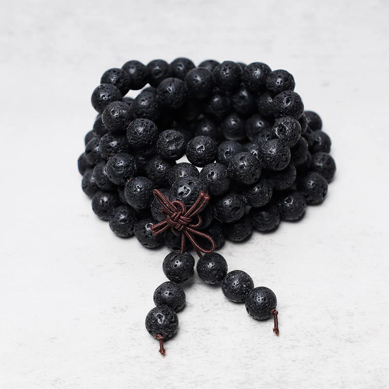 Buddha Stones 108 Perle di Lava Naturale Preghiera Mala Bracciale Collana - Image 3