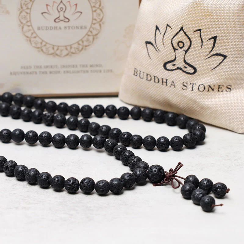 Buddha Stones 108 Perle di Lava Naturale Preghiera Mala Bracciale Collana - Image 5