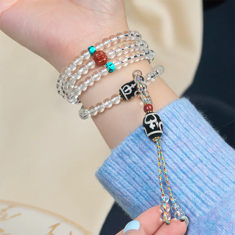 Buddha Stones 108 perline Liuli Crystal Dzi Bead Agata Blessing Nappa Mala - Image 10