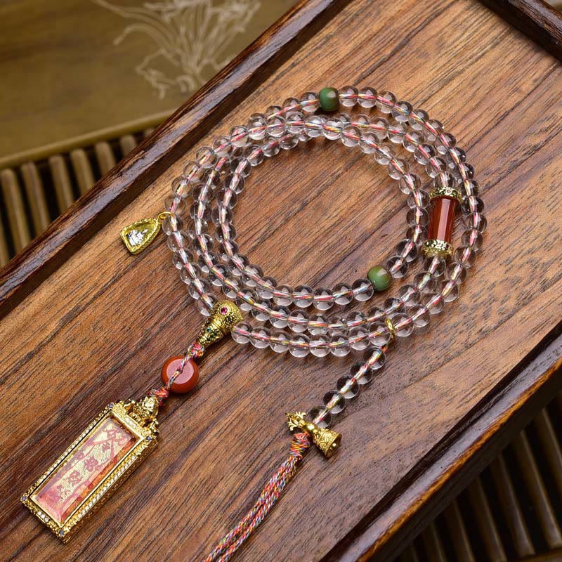 Buddha Stones 108 perline Liuli Crystal Dzi Bead Agata Blessing Nappa Mala - Image 12