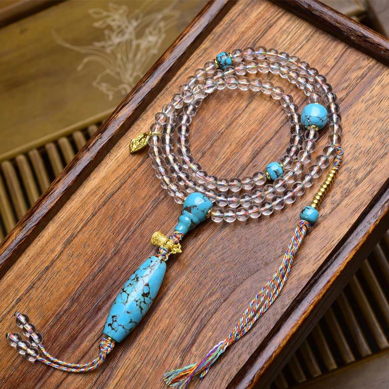 Buddha Stones 108 perline Liuli Crystal Dzi Bead Agata Blessing Nappa Mala - Image 13