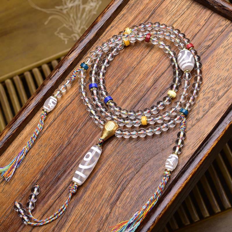 Buddha Stones 108 perline Liuli Crystal Dzi Bead Agata Blessing Nappa Mala - Image 14