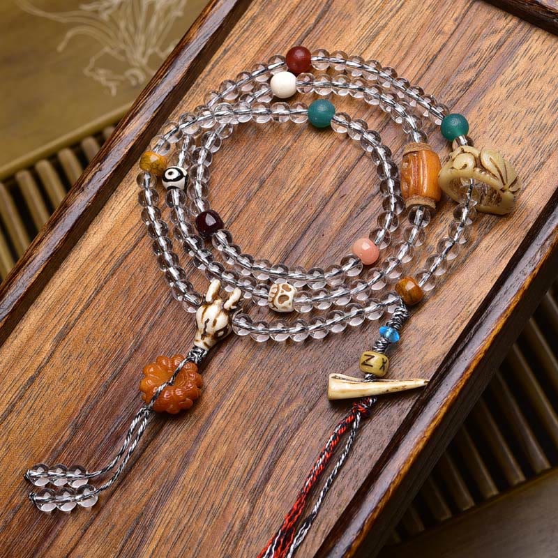 Buddha Stones 108 perline Liuli Crystal Dzi Bead Agata Blessing Nappa Mala - Image 15