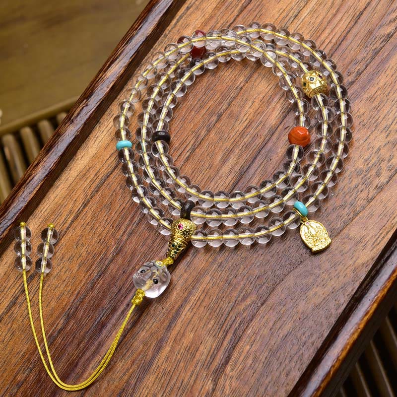 Buddha Stones 108 perline Liuli Crystal Dzi Bead Agata Blessing Nappa Mala - Image 16