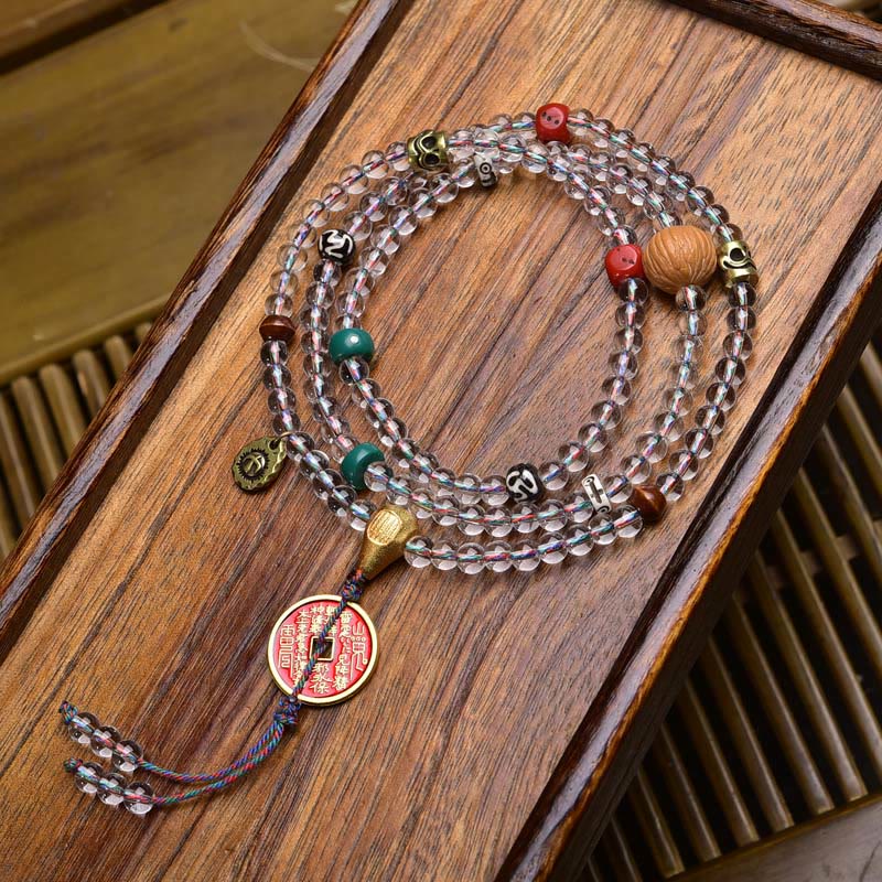 Buddha Stones 108 perline Liuli Crystal Dzi Bead Agata Blessing Nappa Mala - Image 17