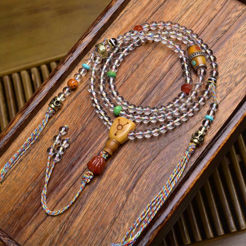 Buddha Stones 108 perline Liuli Crystal Dzi Bead Agata Blessing Nappa Mala - Image 18
