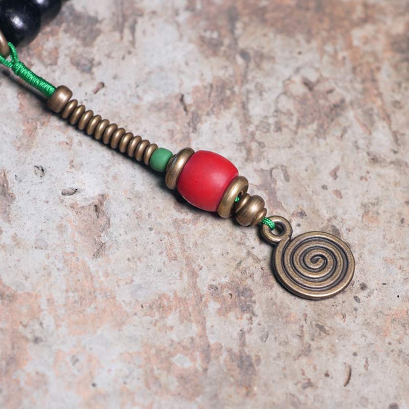 Buddha Stones 108 Perline Mala Legno di Ebano Dzi Perline Rame Braccialetto con Nappa - Image 12