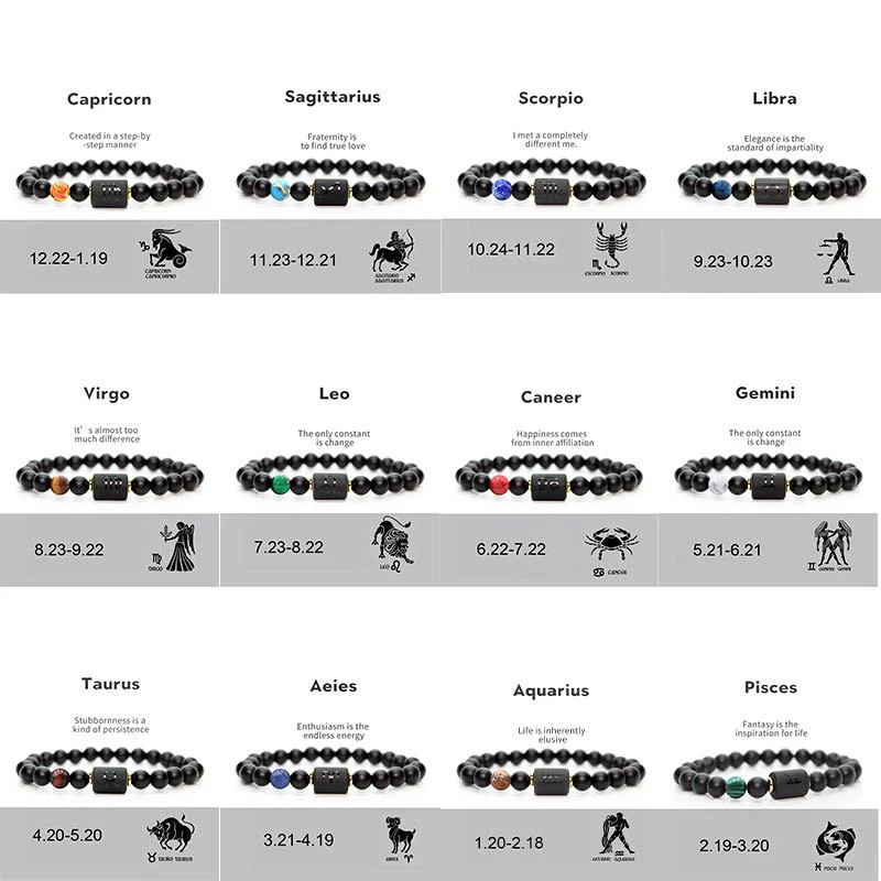 Buddha Stones 12 Costellazioni dello Zodiaco Bracciale Regolabile in Onice Nero - Image 13