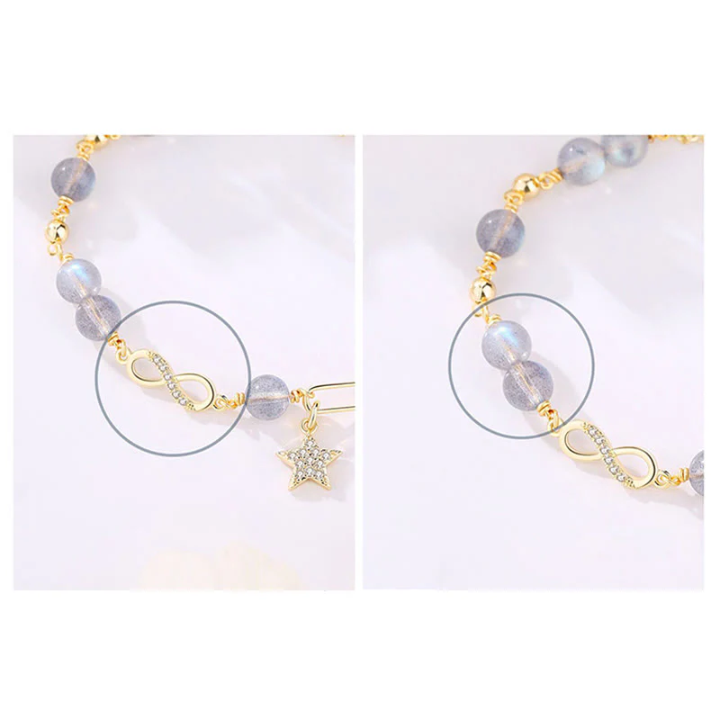 Buddha Stones 14K placcato oro naturale quarzo fragola pietra di luna Möbius Loop Eternal Love Star Bracciale positivo - Image 12