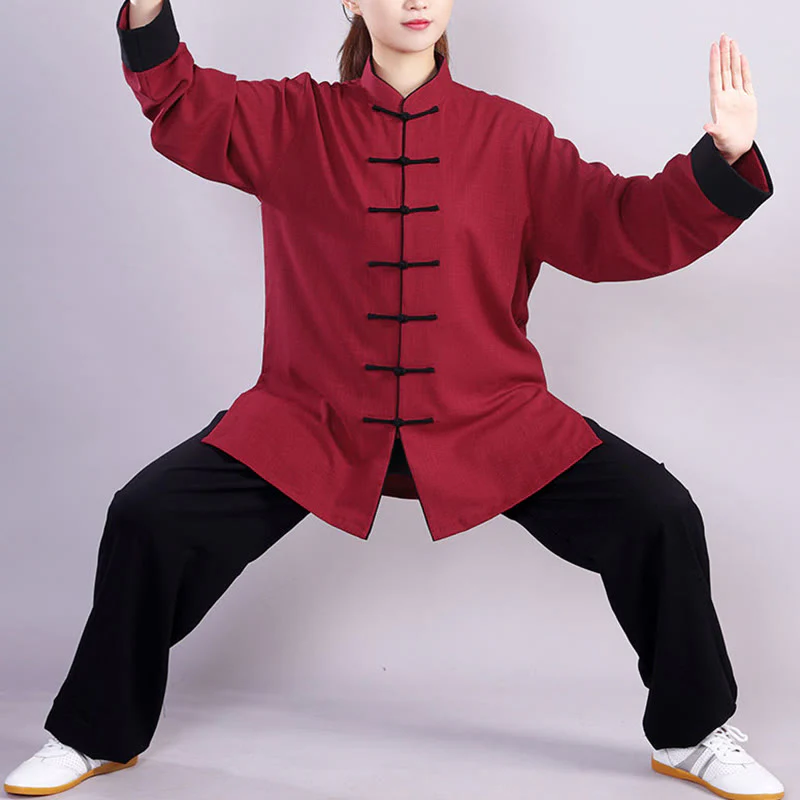 Buddha Stones 2 pezzi autunno inverno rana-bottone Tai Chi meditazione Qigong Zen pratica unisex cotone lino abbigliamento set - Image 2
