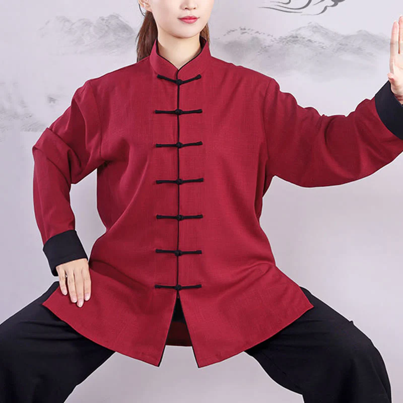 Buddha Stones 2 pezzi autunno inverno rana-bottone Tai Chi meditazione Qigong Zen pratica unisex cotone lino abbigliamento set - Image 3