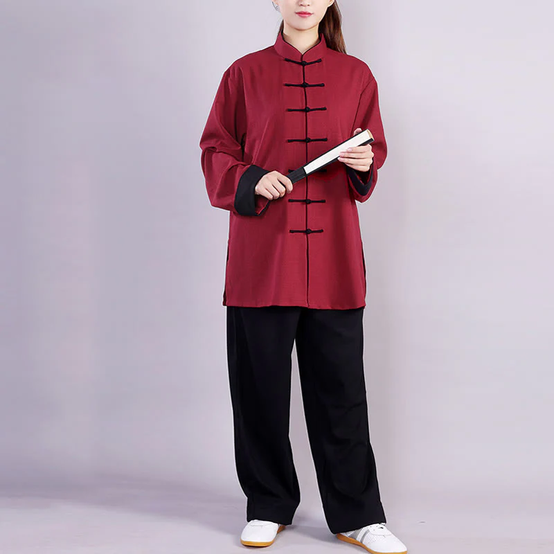 Buddha Stones 2 pezzi autunno inverno rana-bottone Tai Chi meditazione Qigong Zen pratica unisex cotone lino abbigliamento set - Image 5