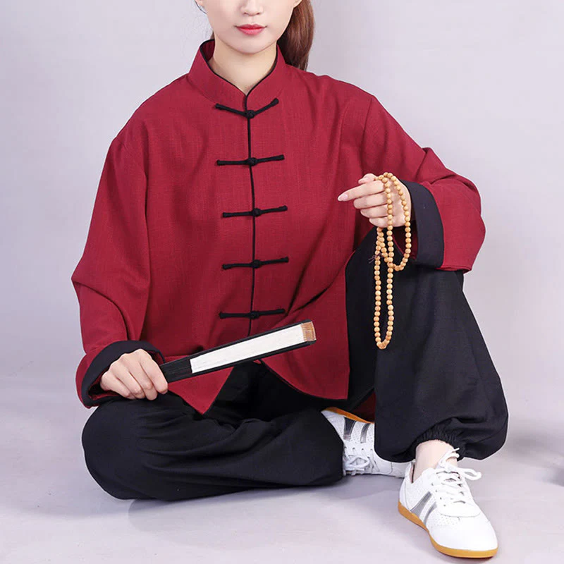 Buddha Stones 2 pezzi autunno inverno rana-bottone Tai Chi meditazione Qigong Zen pratica unisex cotone lino abbigliamento set - Image 7