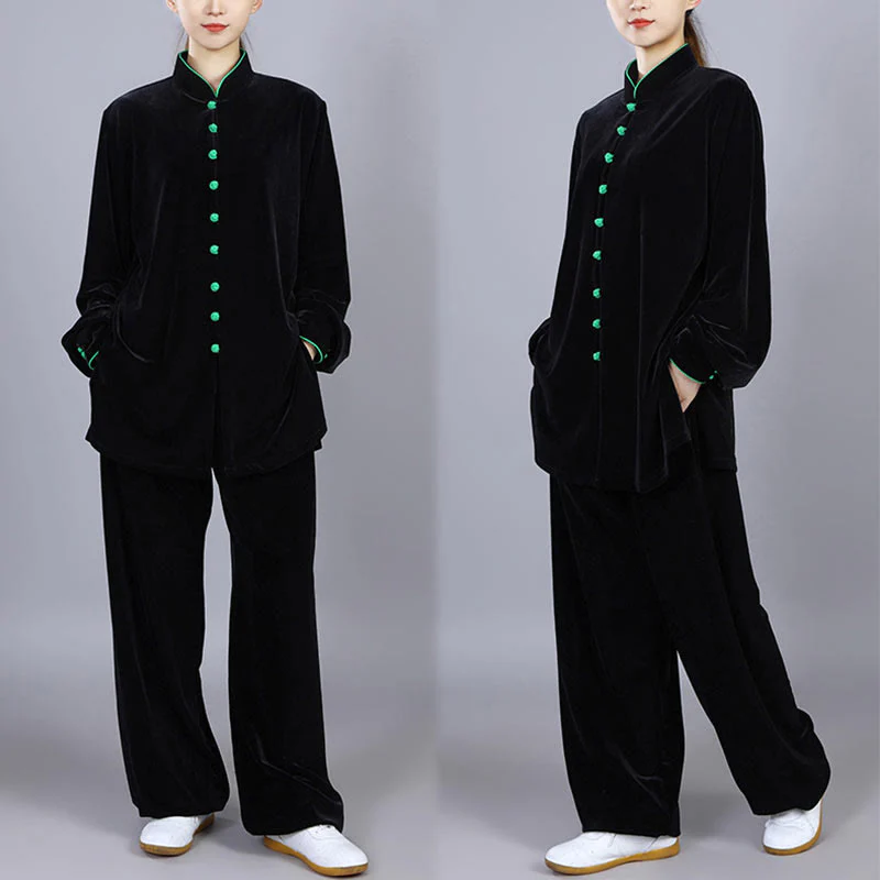 Buddha Stones 2 pezzi autunno inverno Tai Chi Meditazione Qigong Zen Pratica Unisex Velour Peluche Set di abbigliamento - Image 2