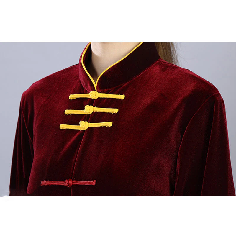 Buddha Stones 2 pezzi autunno inverno Tai Chi Qigong pratica unisex rana-bottoni meditazione velluto abbigliamento set - Image 10