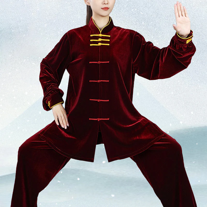 Buddha Stones 2 pezzi autunno inverno Tai Chi Qigong pratica unisex rana-bottoni meditazione velluto abbigliamento set - Image 6