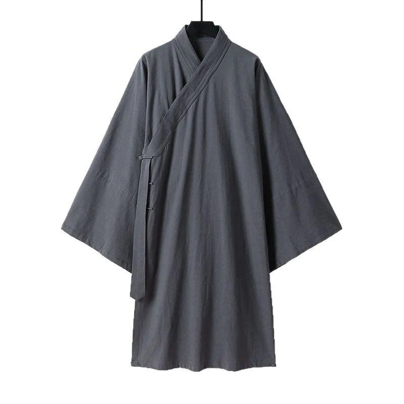 Buddha Stones 2 pezzi autunno solido manica lunga uomo taoista lunga veste kimono con lacci senza maniche gilet abito cerimonia qigong - Image 8